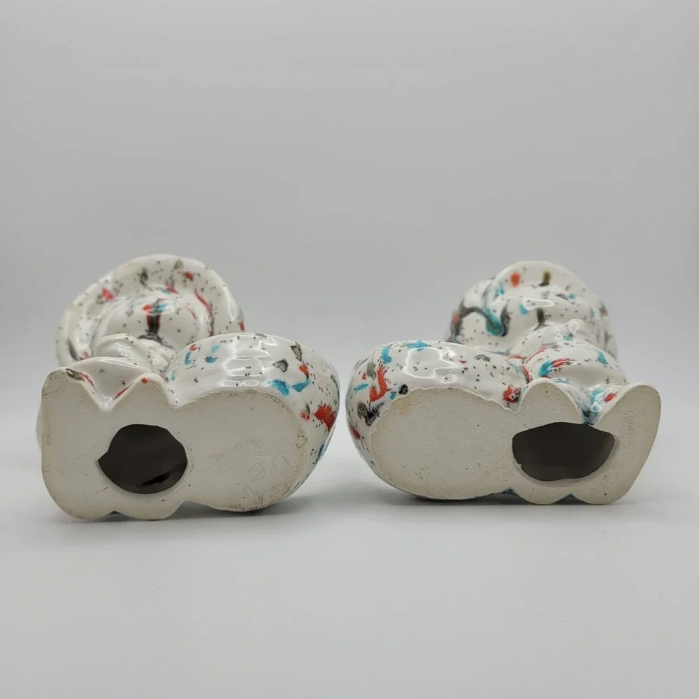 Vintage Holly‎ Hobbie and Robby Napkin Ring Figurine Set Ceramic Rainbow Speckle